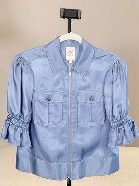 5 à 7 Cinq à Sept Silk Blend Zip Blouse – Powder Blue – Size XXS